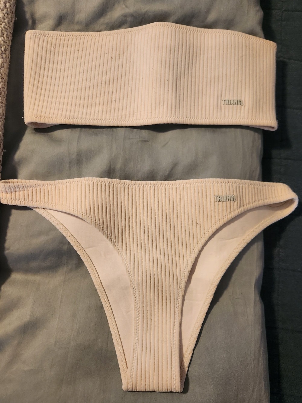 triangl swimwear Ribbed Bandeau Bikini Set in Light Beige